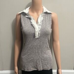 Anne Fontaine Sleeveless Collared Blouse Size 8 Size 40 Wool Blend Brown White